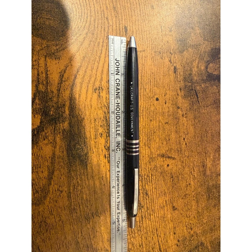 Vintage Skilcraft US Government Retractable Ballpoint Pen Black Silver Trim 5"